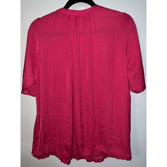 A.N.A Womens Pink Pleated V-Neck Blouse Size S - Picture 2 of 3